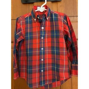IZOD Lacoste Toddler‎ Oxford Dress Shirt Boys 3T Red Plaid Holiday Button-Up